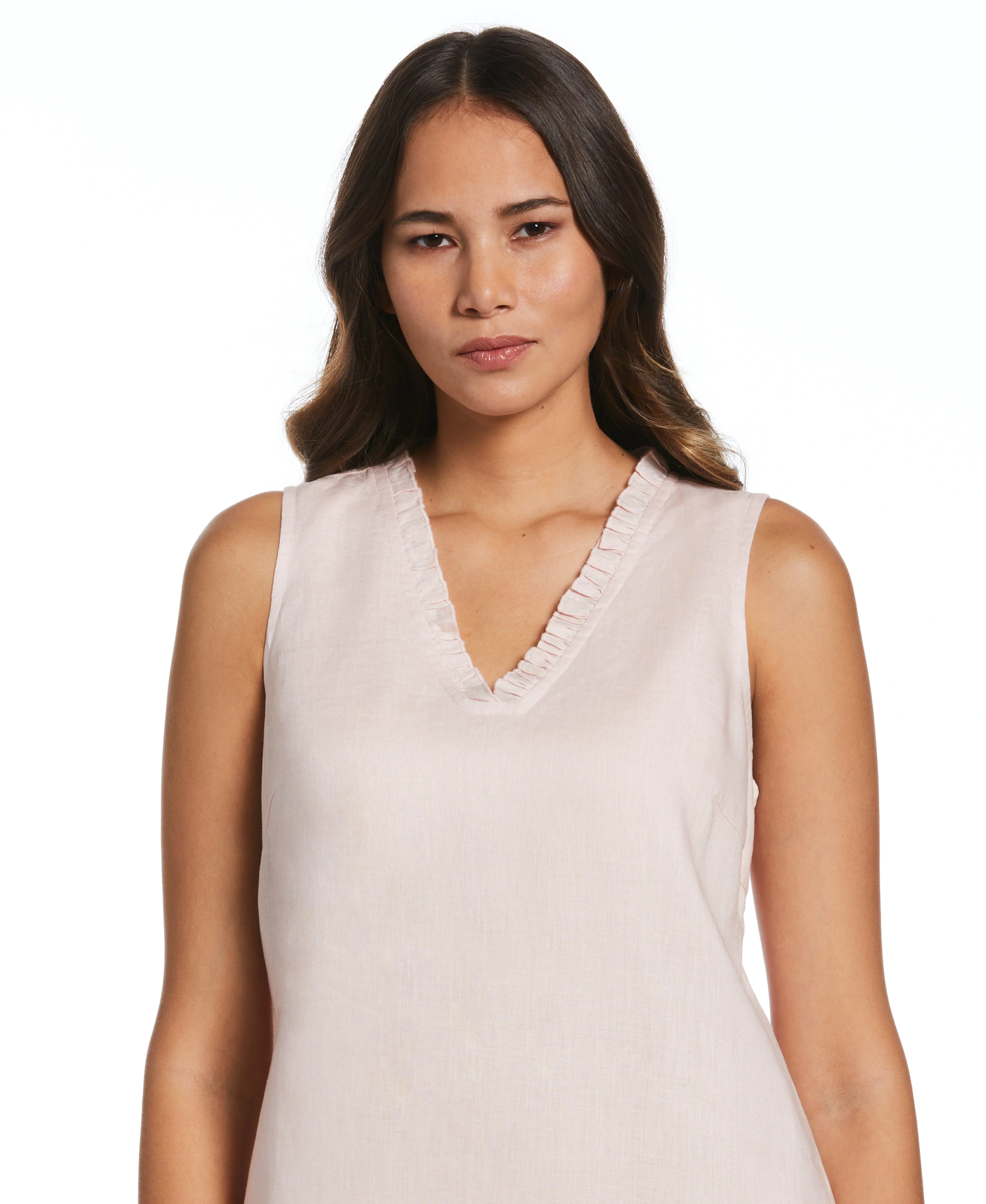 Ruffle Neck Linen Dress - Image 3