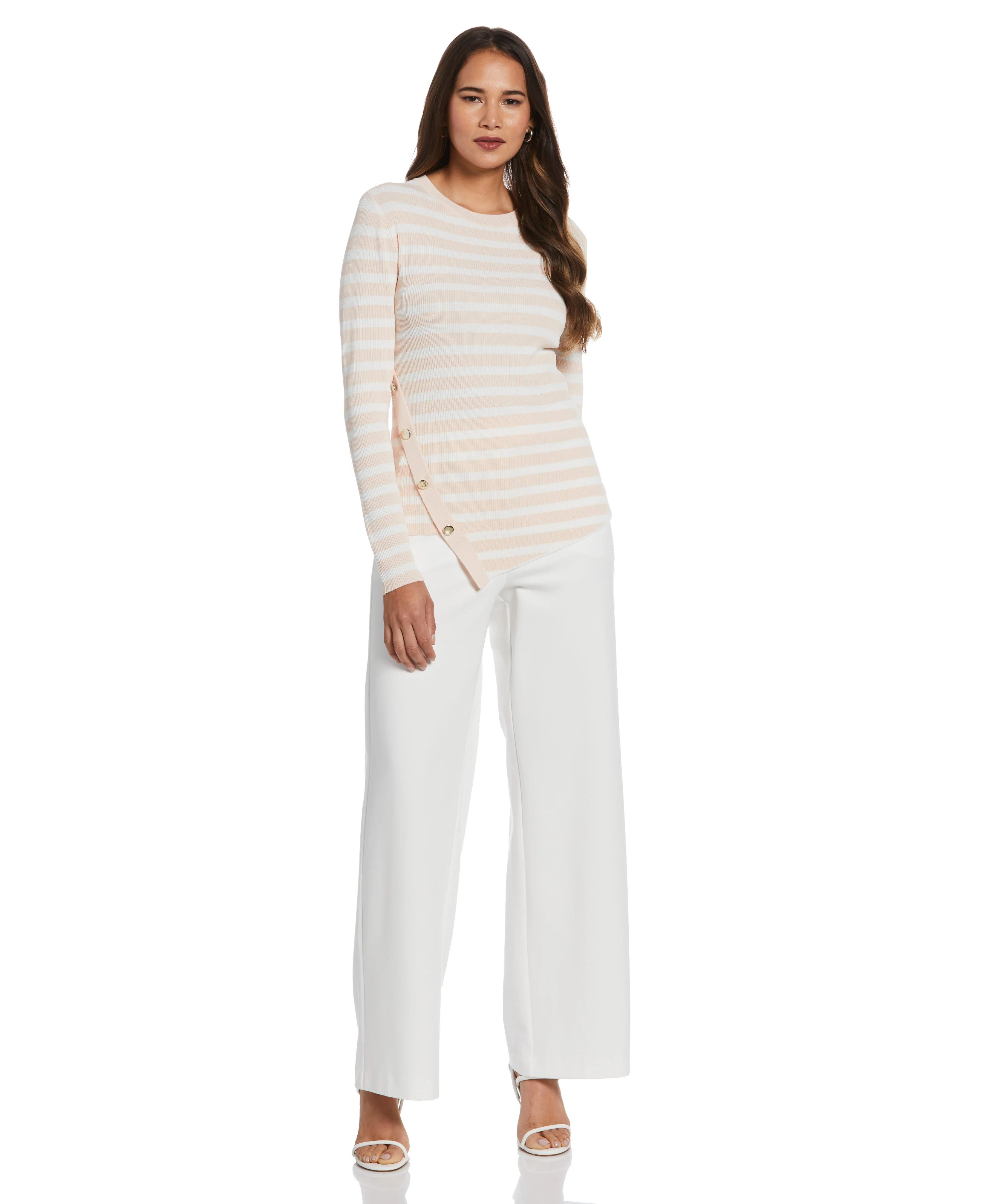 Plus Size Snap Trim Stripe Asymmetrical Sweater - Image 3