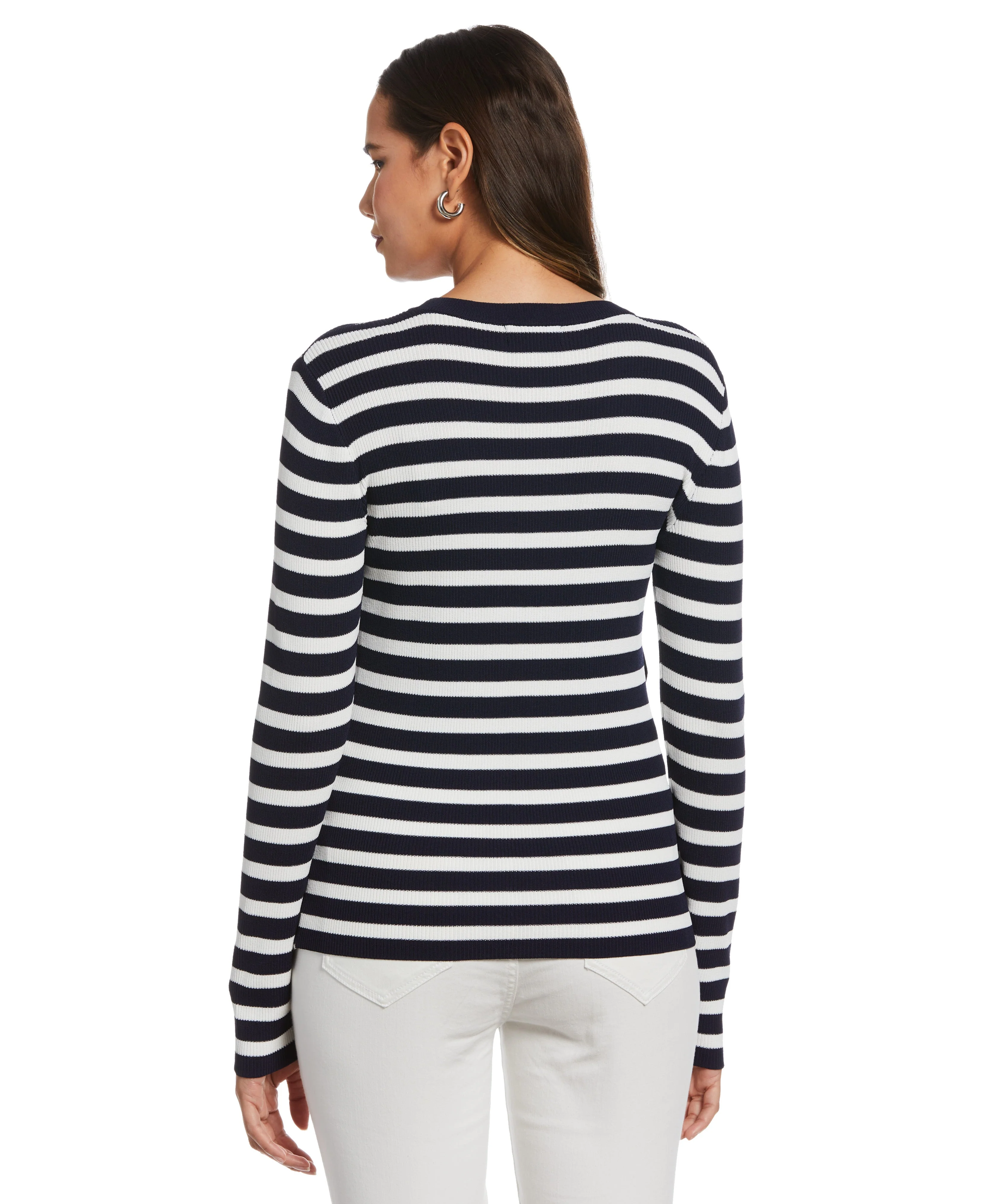Plus Size Snap Trim Stripe Asymmetrical Sweater - Image 5
