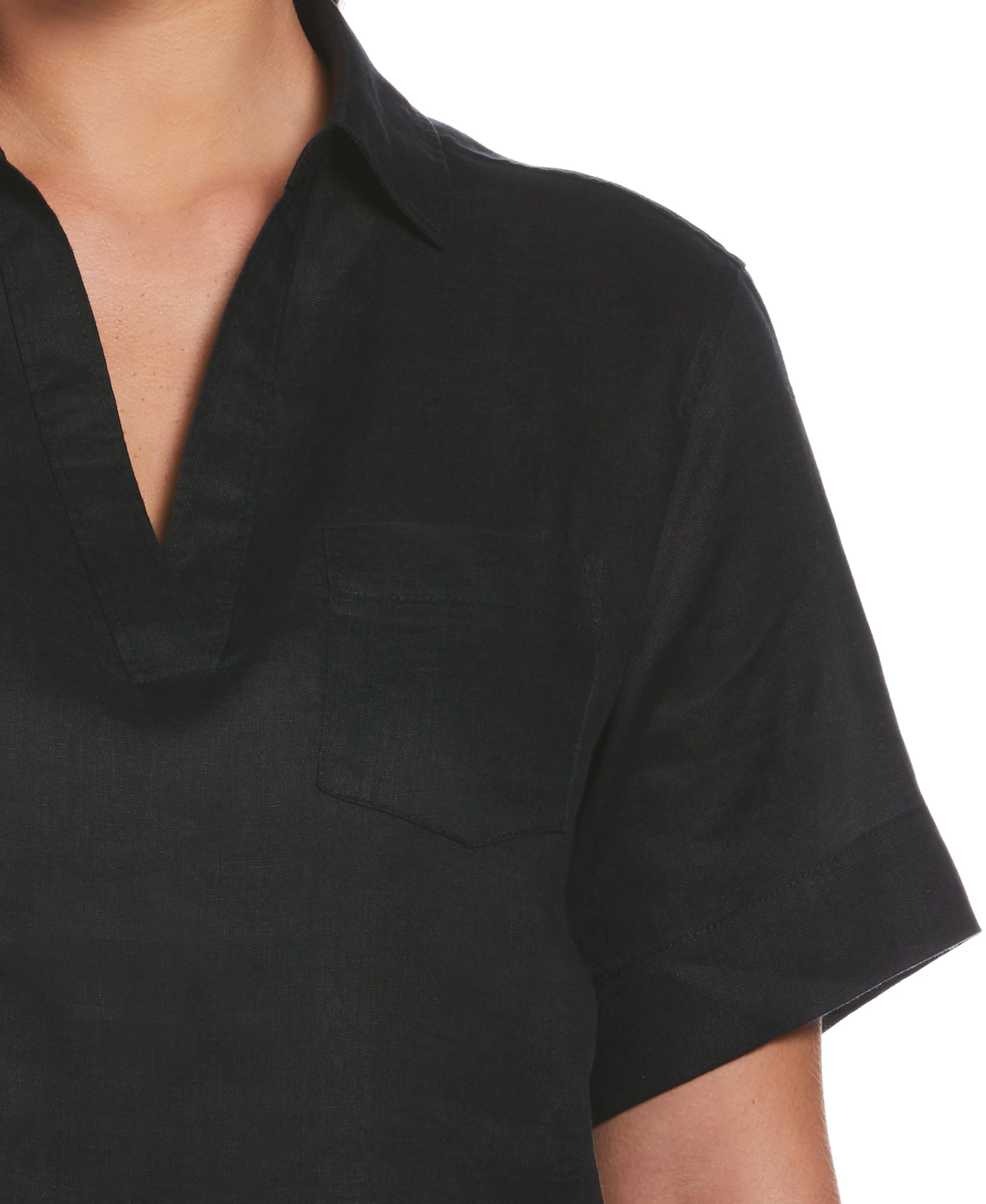 Petite Split Neck Linen Top - Image 3