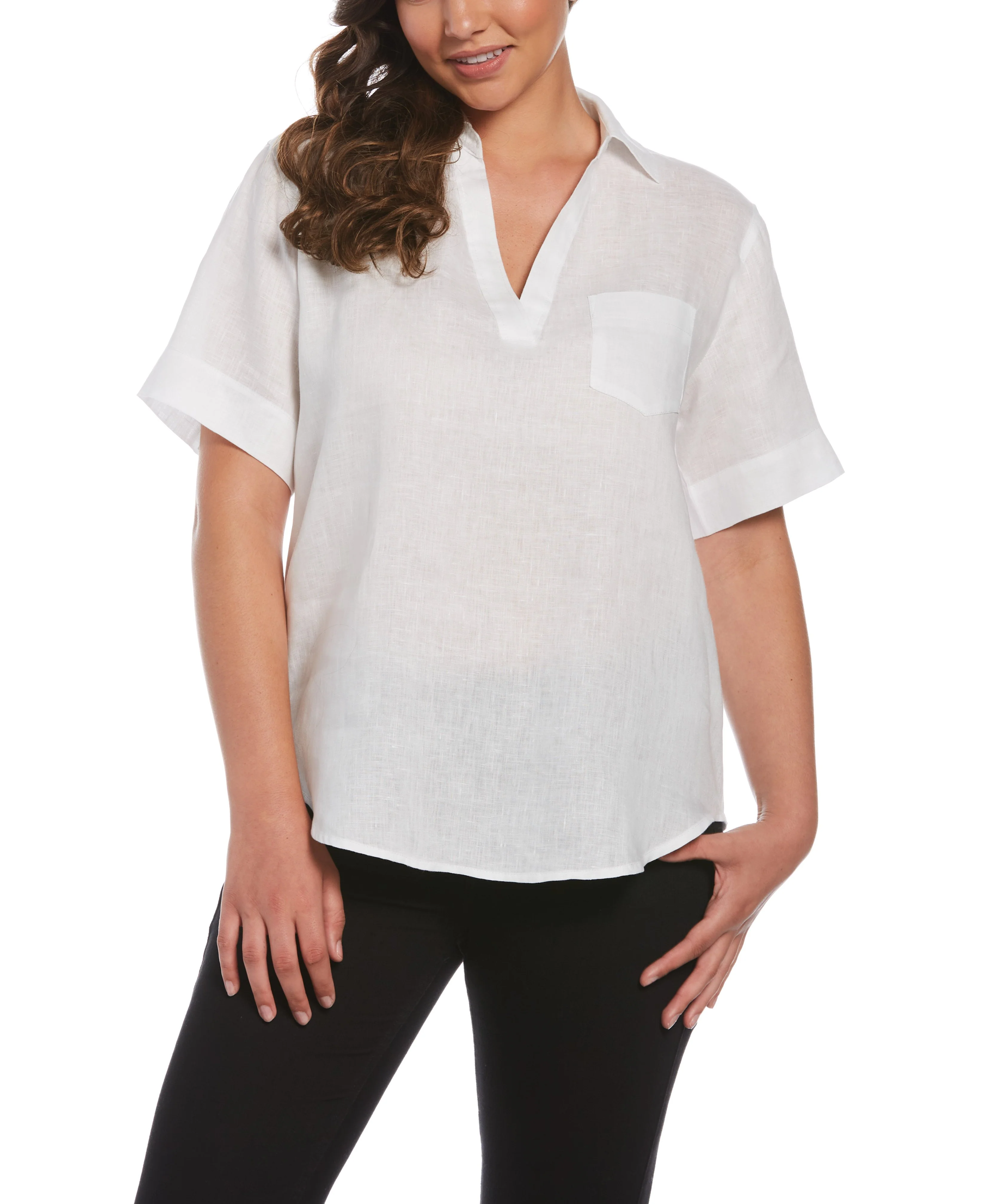 Petite Split Neck Linen Top - Image 5