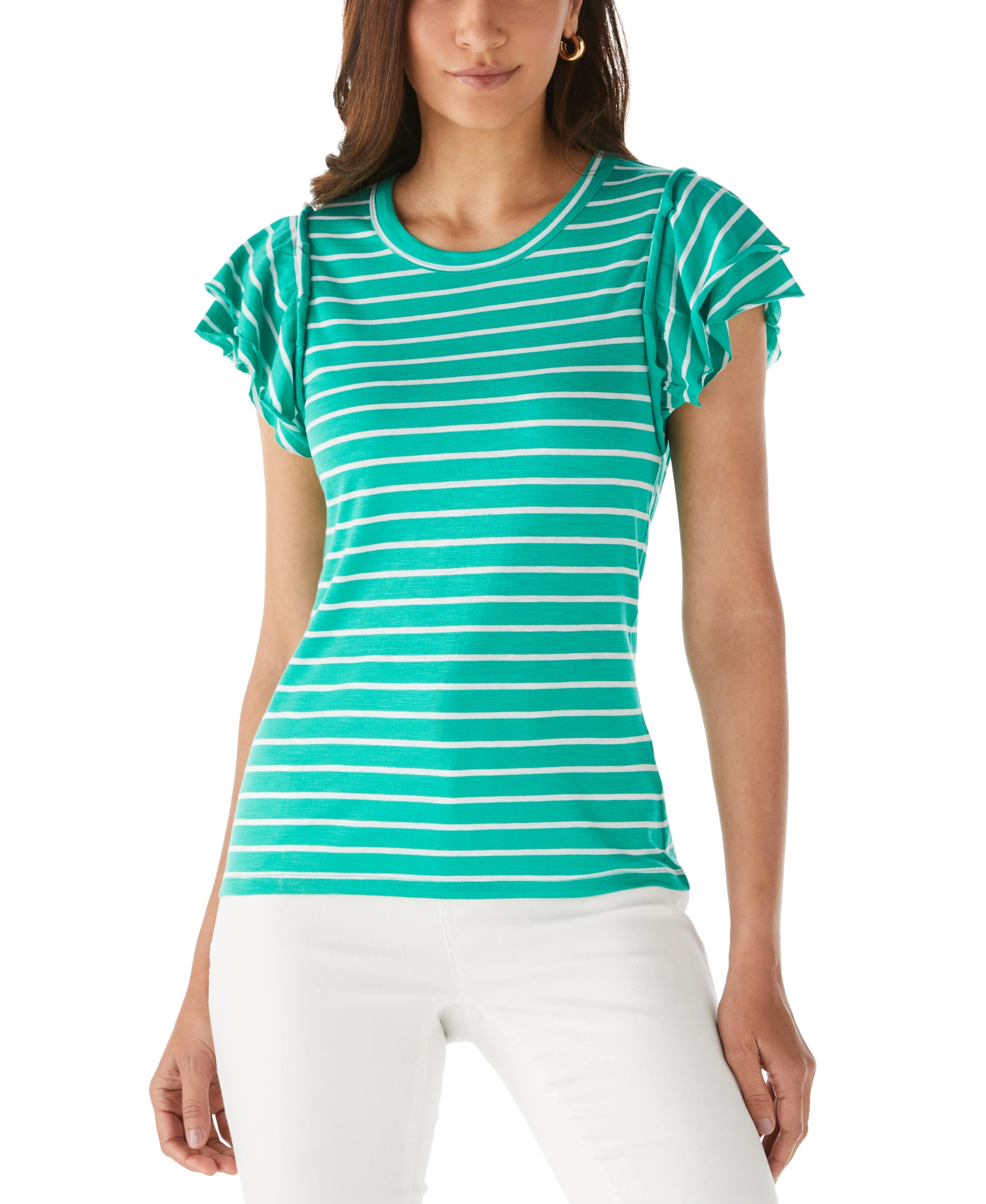 Petite Stripe Ruffle Sleeve Tee - Image 4