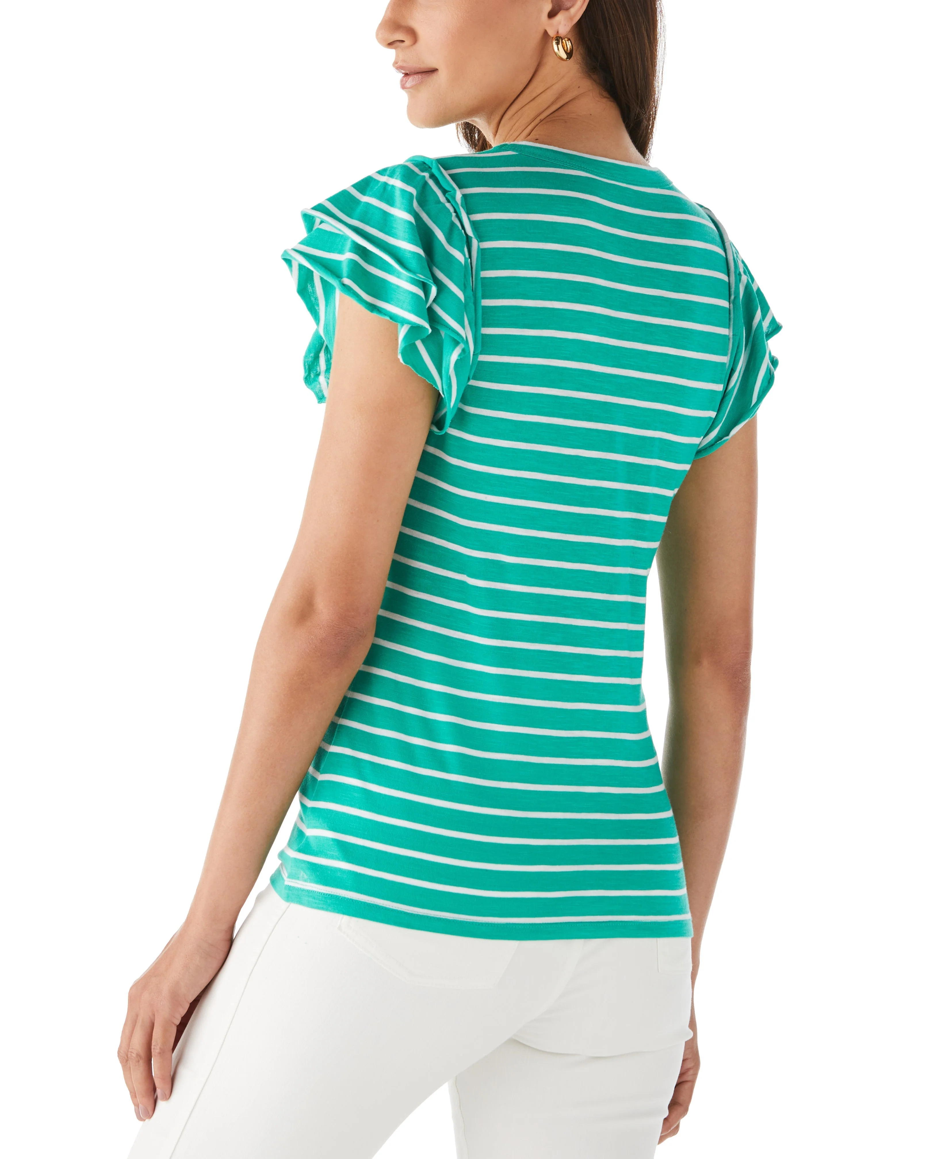 Petite Stripe Ruffle Sleeve Tee - Image 5